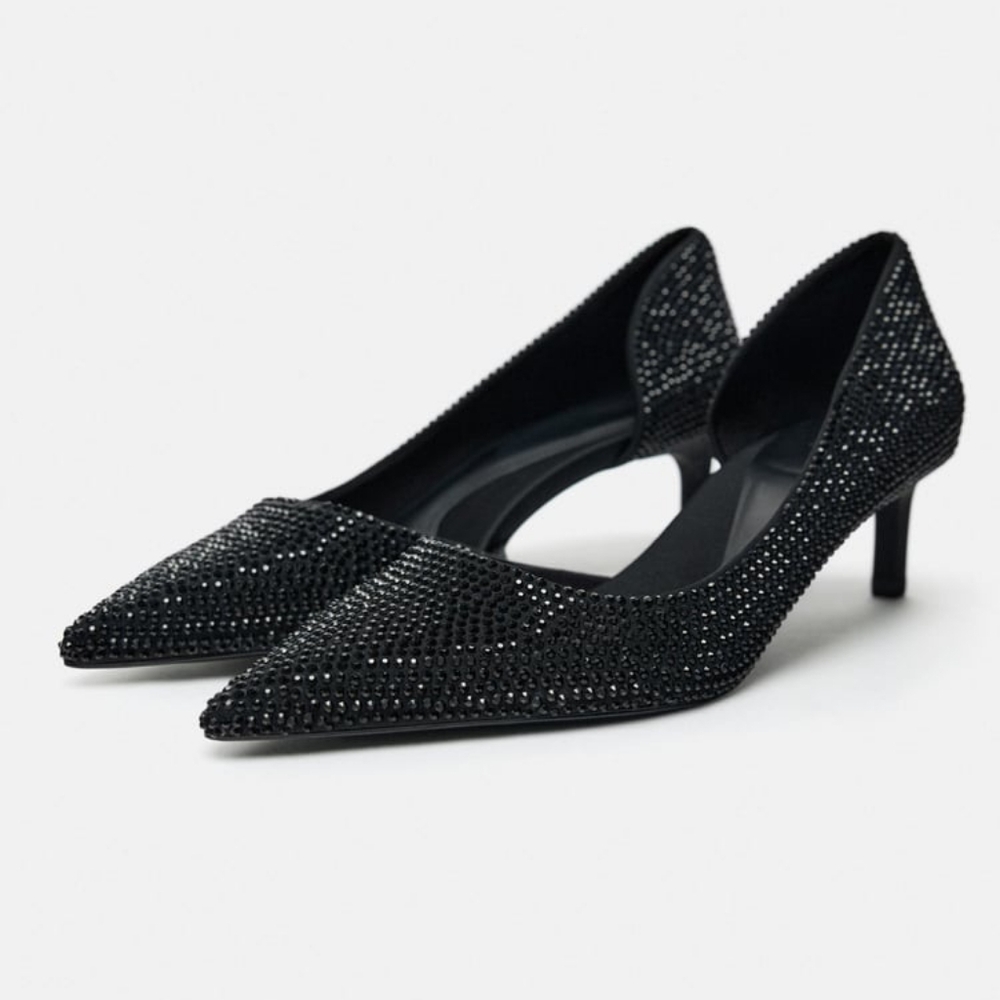 ZARA LIMITED EDITION RHINESTONE KITTEN HEEL SHOES